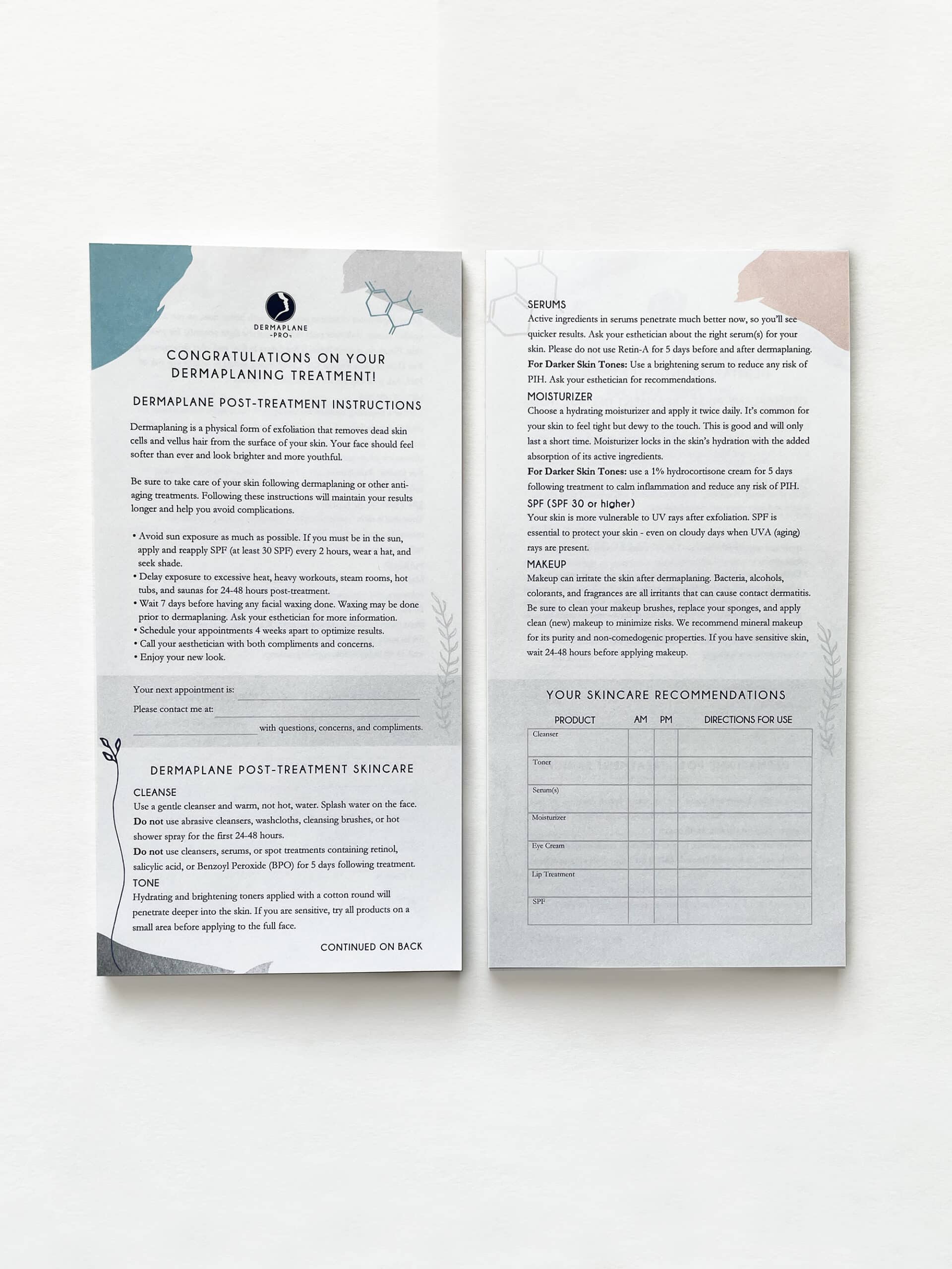 DermaplanePro post-treatment dermaplaning treatment pad. 25 sheets, 2 sided.