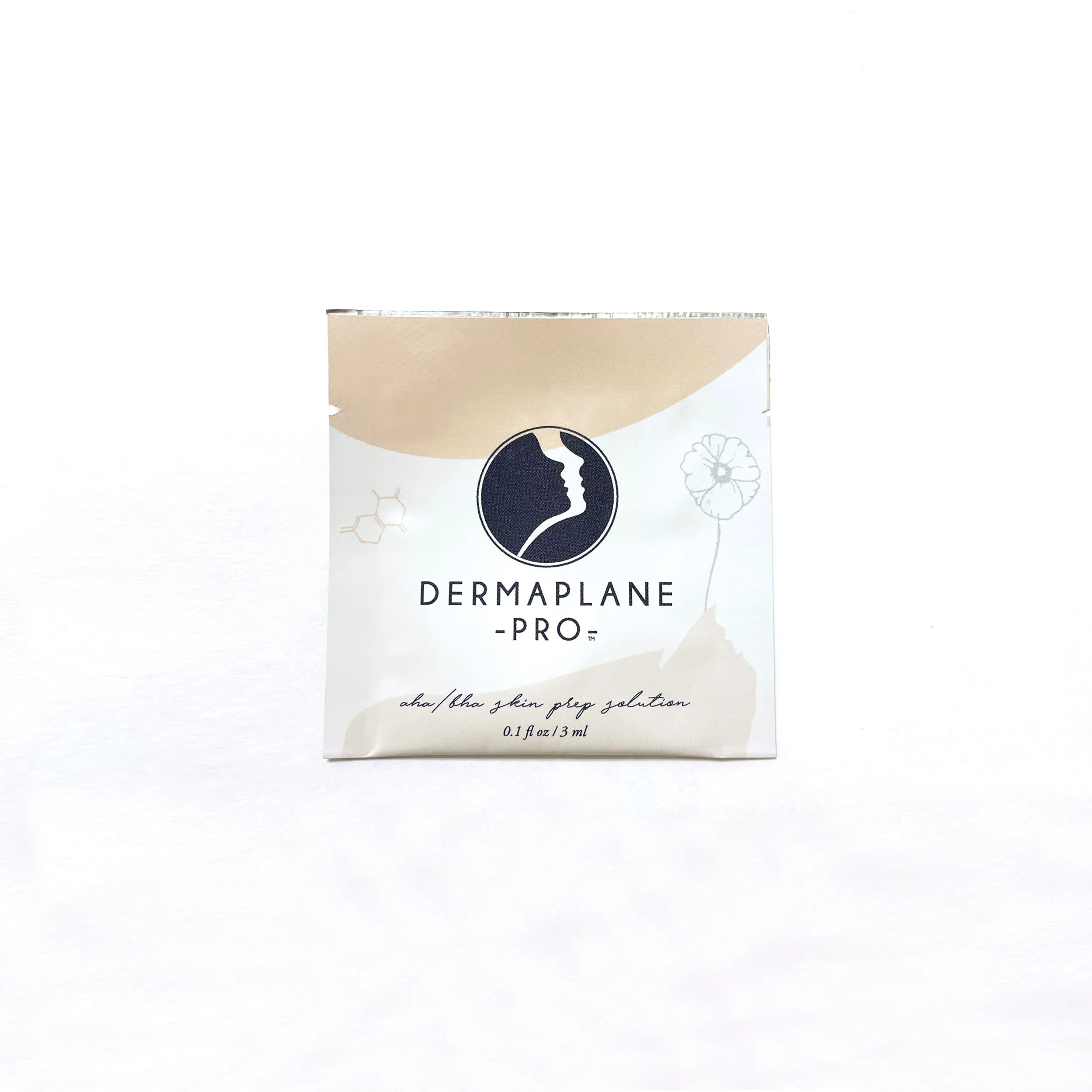 DermaplanePro-AHA-BHA-Sample-HERO Sample packet of DermaplanePro's AHA/BHA Skin Prep for dermaplaning or chemical exfoliation. Our recommended dermaplaning skin prep solution.