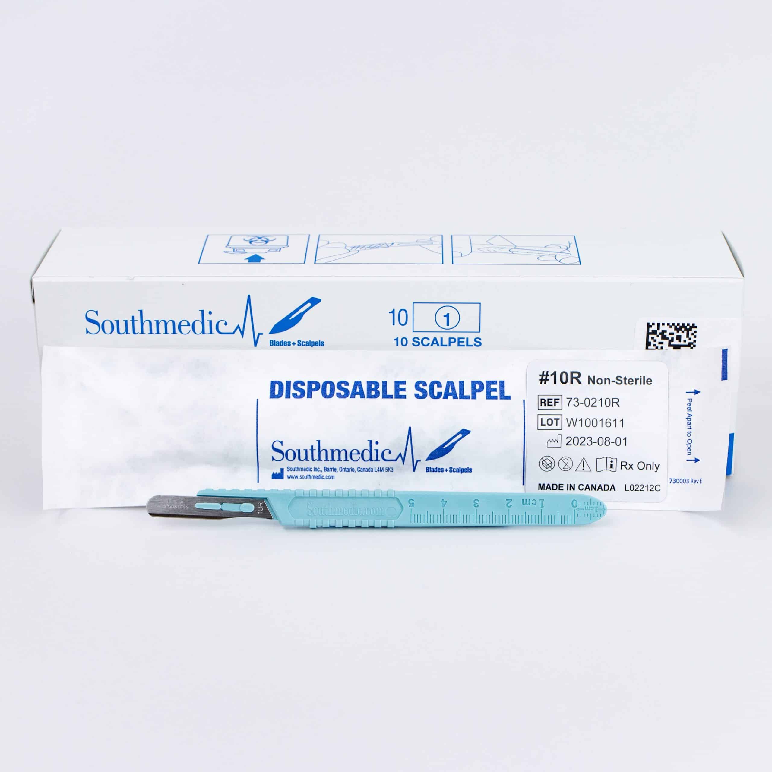 The box and an open sample of a #10R Dermaplaning Blade with Attached Handle