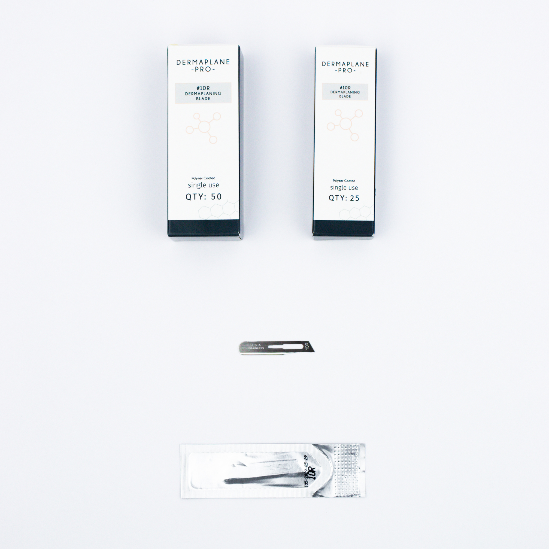 DermaplanePro's single-use #10R blade comes in boxes of 25, 50, and 100 blades.