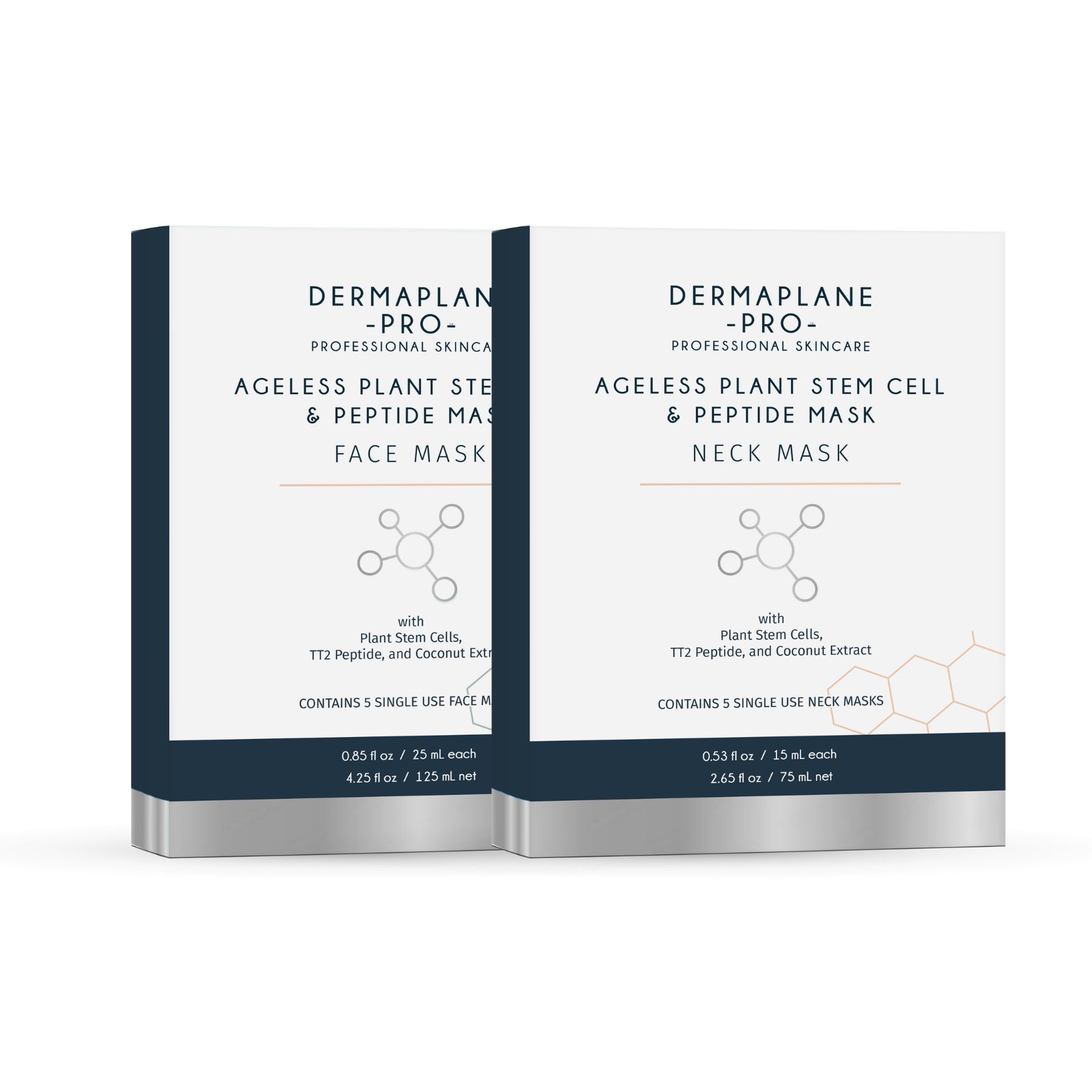 photo of two mask boxes, one dermaplanepro ageless plant stem cell and peptide face mask and one neck mask