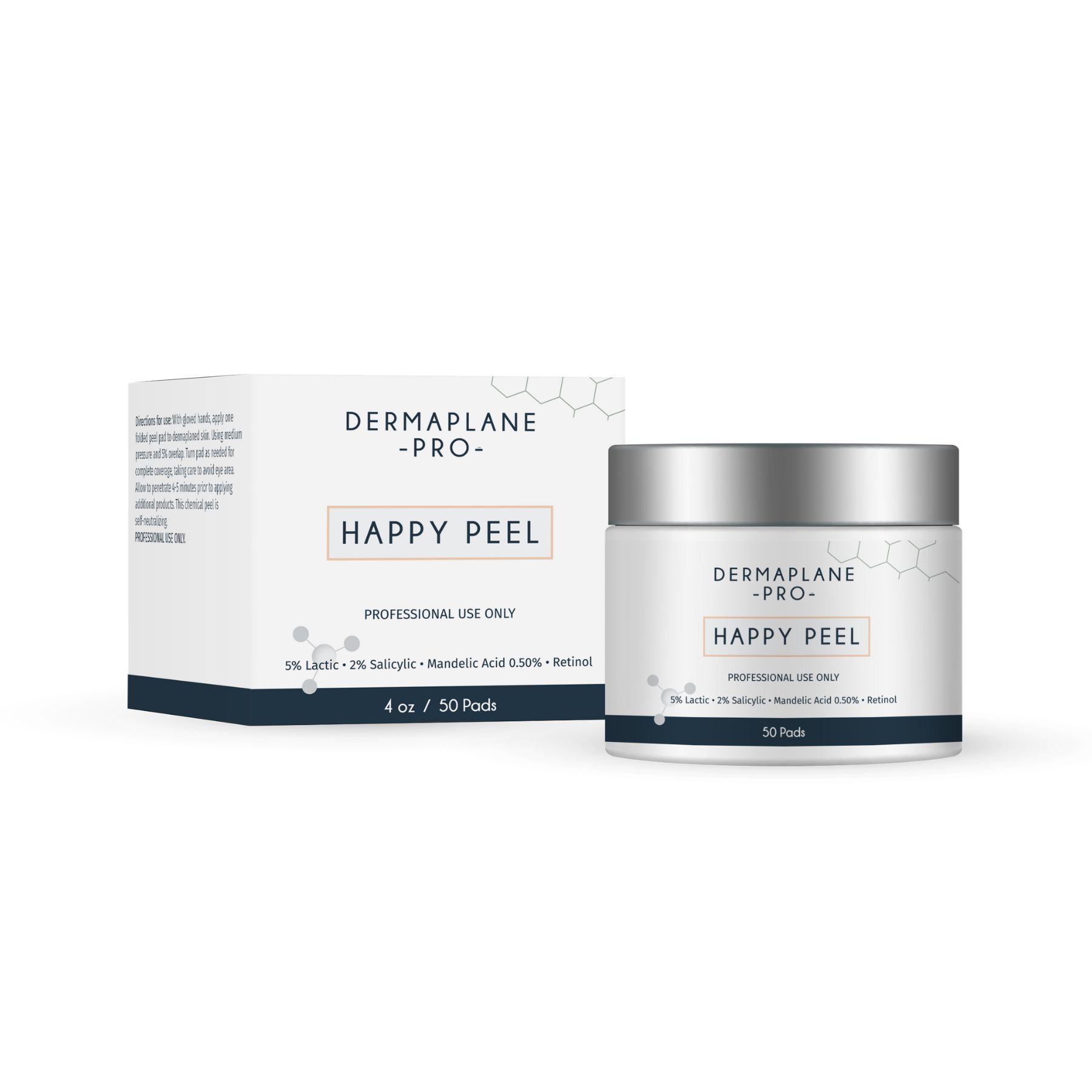 box and jar of dermaplanepro happy peel 50 pad
