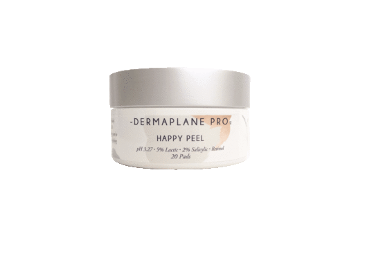 DermaplanePro Happy Peel 20 pads (2 oz). The perfect peel to use with dermaplaning. Jar on clear background.