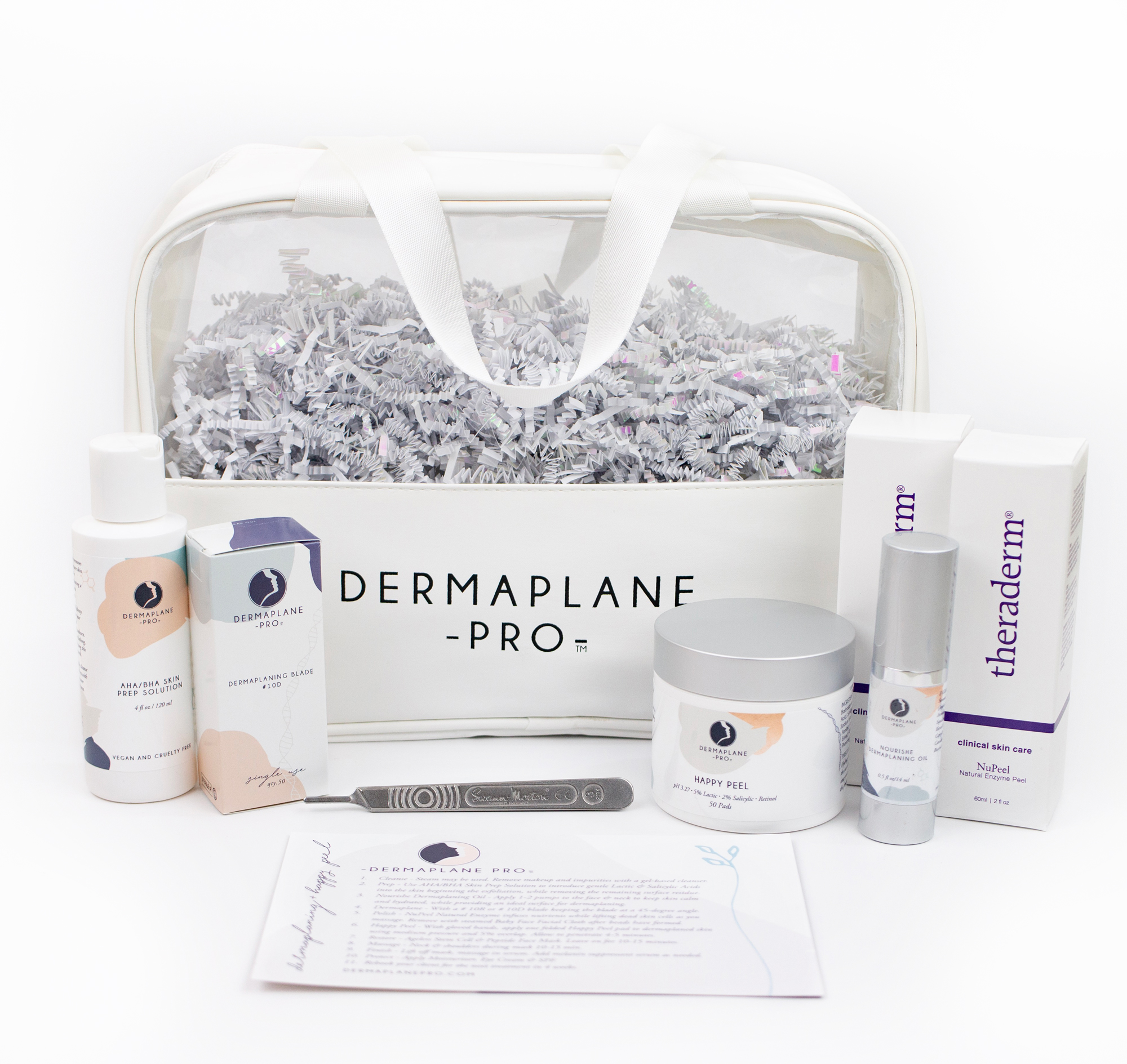 DermaplanePro Happy Peel Protocol Kit with tote bag to perform dermaplaning facials including peel for dermaplaning.