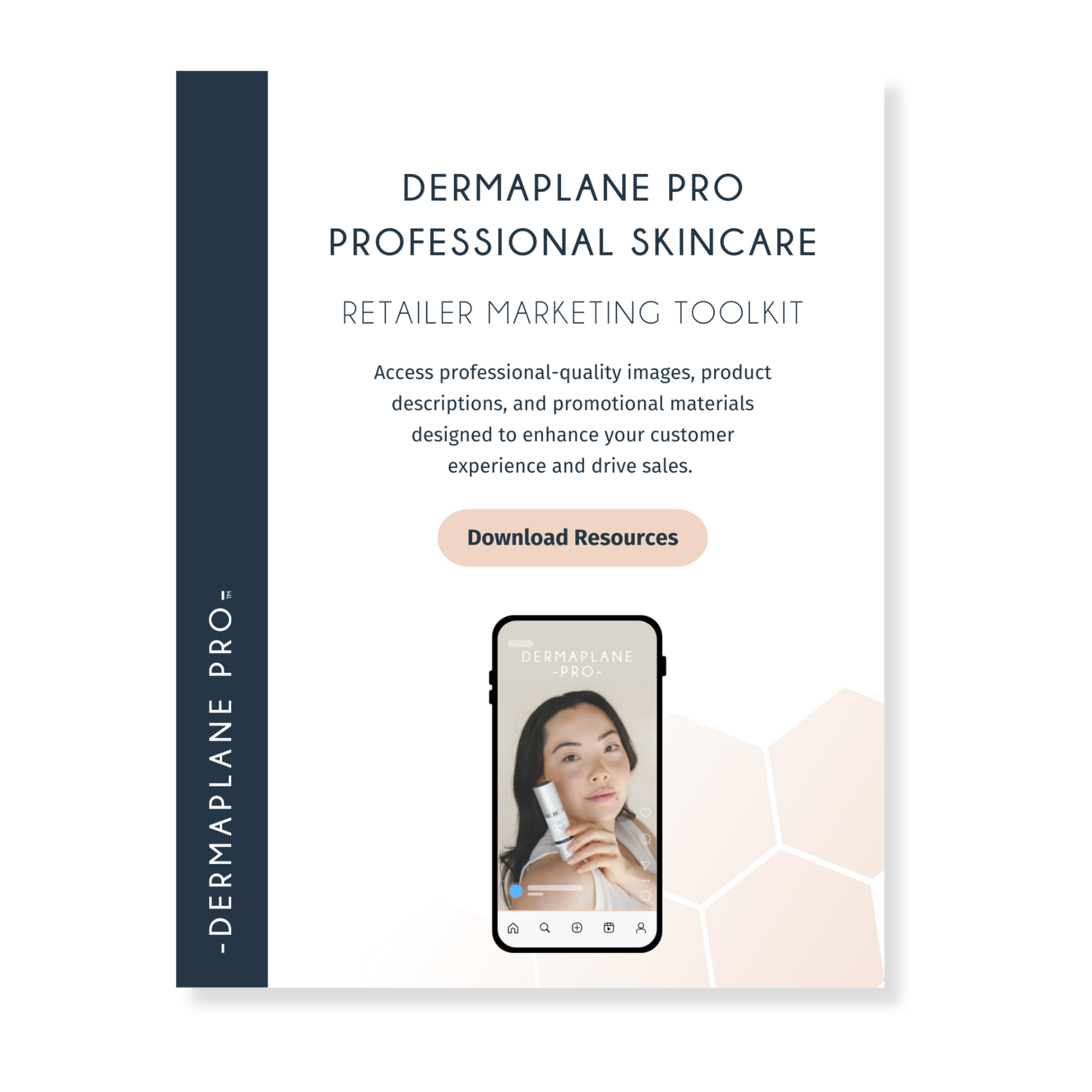 DermaplanePro Professional Skincare Retailer Marketing Toolkit pdf with a picture of a phone displaying a young woman holding a bottle .